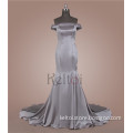 elegant grey color off the shoulder long formal evening dress for seniors